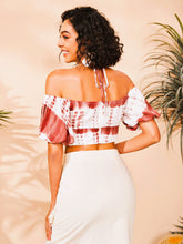 Load image into Gallery viewer, Monica Dye Halter Off Shoulder Lantern Sleeve Crop Blouse
