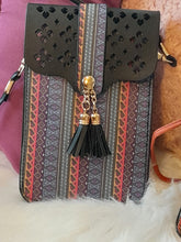 Load image into Gallery viewer, Boho Cork Tribal Print Cellphone Cross-Body Bag with Clear Window
