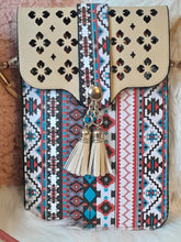 Load image into Gallery viewer, Boho Cork Tribal Print Cellphone Cross-Body Bag with Clear Window
