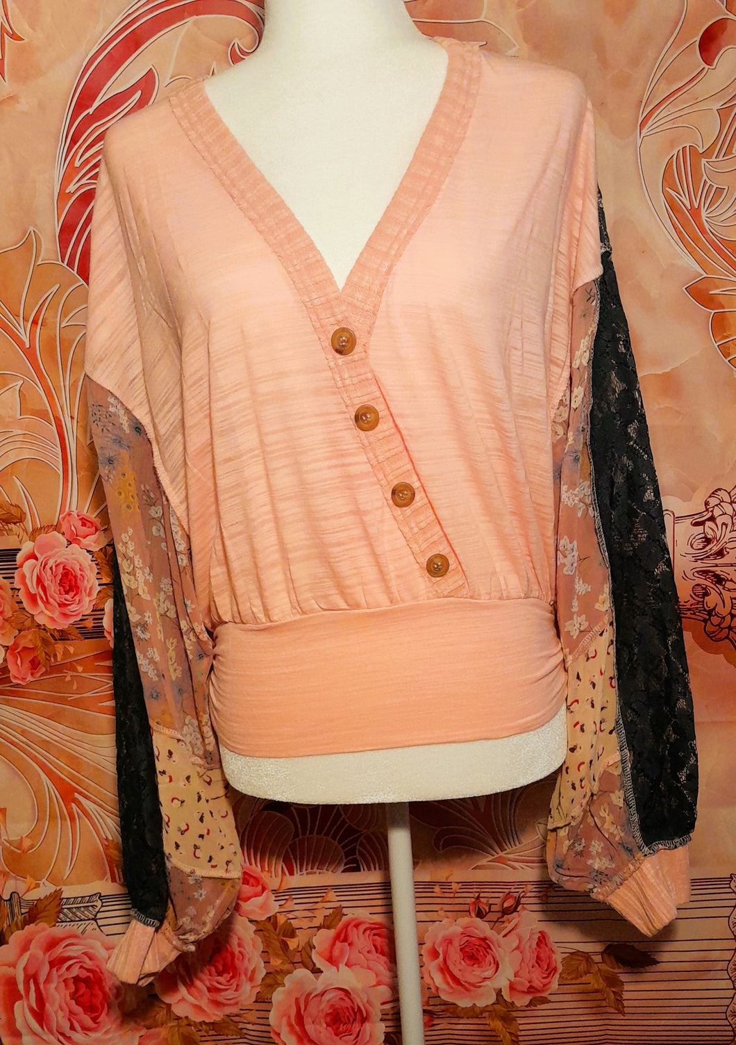 FLORAL BUTTON DOWN PEACH BLOUSE