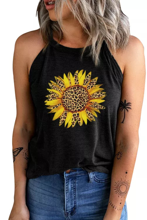 Dominique Plus Size Black Sunflower Sleeveless Tank Top