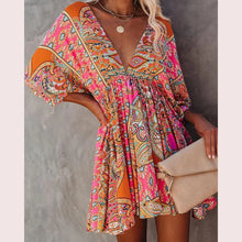 Load image into Gallery viewer, Daisy Plus Size Casual Deep V-Neck Paisley Printed Mini Dress
