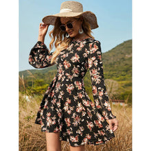 Load image into Gallery viewer, Andrea Flare Sleeve Mid-Waist O Neck Floral Mini Dress
