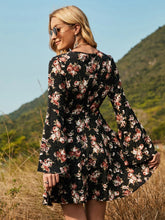 Load image into Gallery viewer, Andrea Flare Sleeve Mid-Waist O Neck Floral Mini Dress
