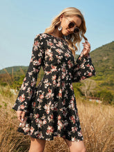 Load image into Gallery viewer, Andrea Flare Sleeve Mid-Waist O Neck Floral Mini Dress
