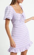 Load image into Gallery viewer, Brianna Casual Daily Violet Plaid Bowknot Puff Sleeves Mini Dress
